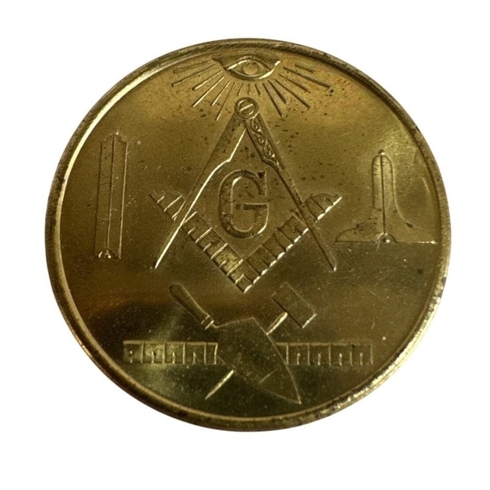 Vintage Masonic Coin Square Compass G‎ Eye Symbol Made A Mason Lodge Token